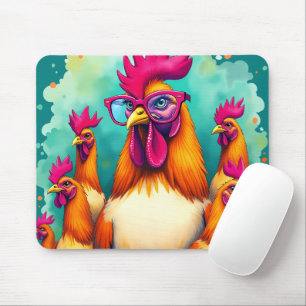 Funny Hipster Rooster Retro Pop Art Illustration Mouse Pad