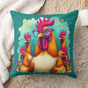 Funny Hipster Rooster Retro Pop Art Illustration Throw Pillow