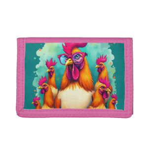 Funny Hipster Rooster Retro Pop Art Illustration Trifold Wallet