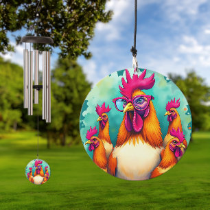 Funny Hipster Rooster Retro Pop Art Illustration Wind Chime