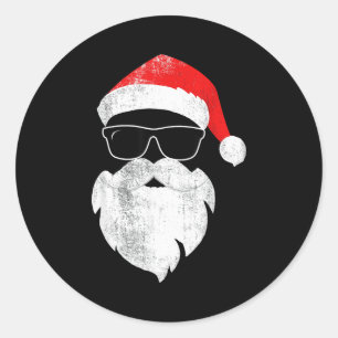Funny Hipster Santa Face With Hat Beard &amp; Gles Classic Round Sticker