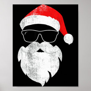 Funny Hipster Santa Face With Hat Beard &amp; Gles Poster
