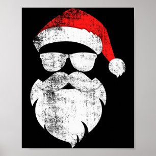 Funny Hipster Santa Face With Hat Beard &amp; Gles Poster