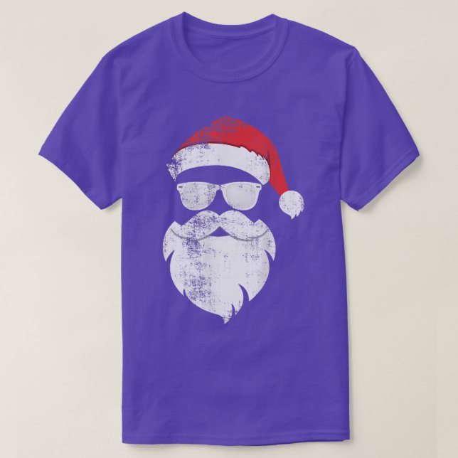 Funny Hipster Santa Face With Hat Beard & Glasses  T-Shirt (Design Front)