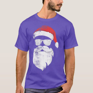 Funny Hipster Santa Face With Hat Beard & Glasses T-Shirt