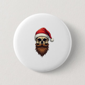 Funny Hipster Santa Skull Face With Hat Beard Chri Button