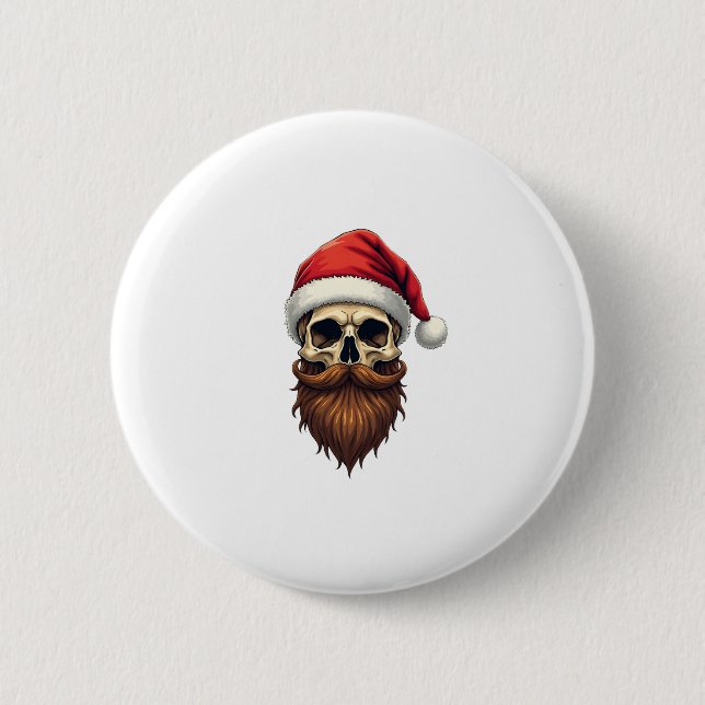 Funny Hipster Santa Skull Face With Hat Beard Chri Button (Front)