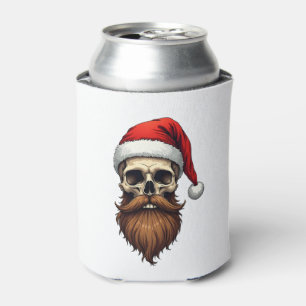 Funny Hipster Santa Skull Face With Hat Beard Chri Can Cooler
