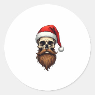 Funny Hipster Santa Skull Face With Hat Beard Chri Classic Round Sticker
