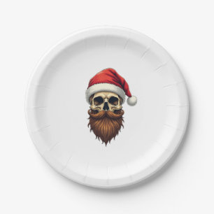 Funny Hipster Santa Skull Face With Hat Beard Chri Paper Plates