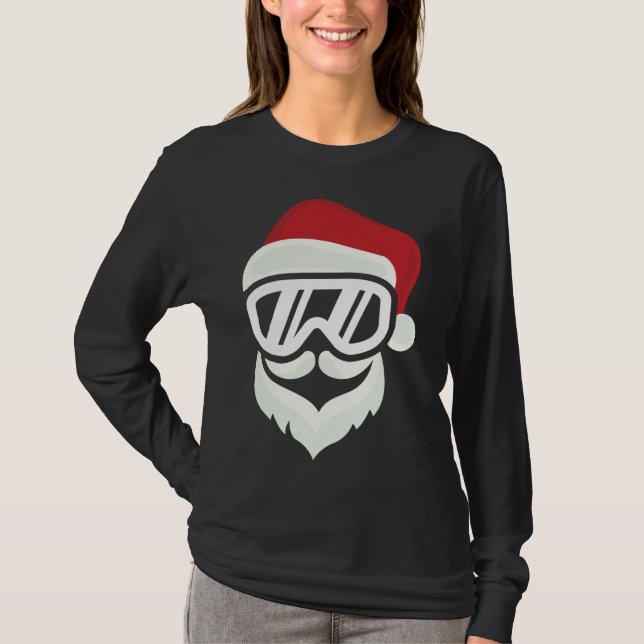 Funny Hipster Santa with Ski Goggles Snowboard Gif T-Shirt (Front)