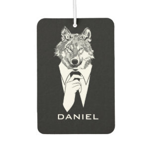 Funny Hipster Wolf with Black Tuxedo Personalized Air Freshener