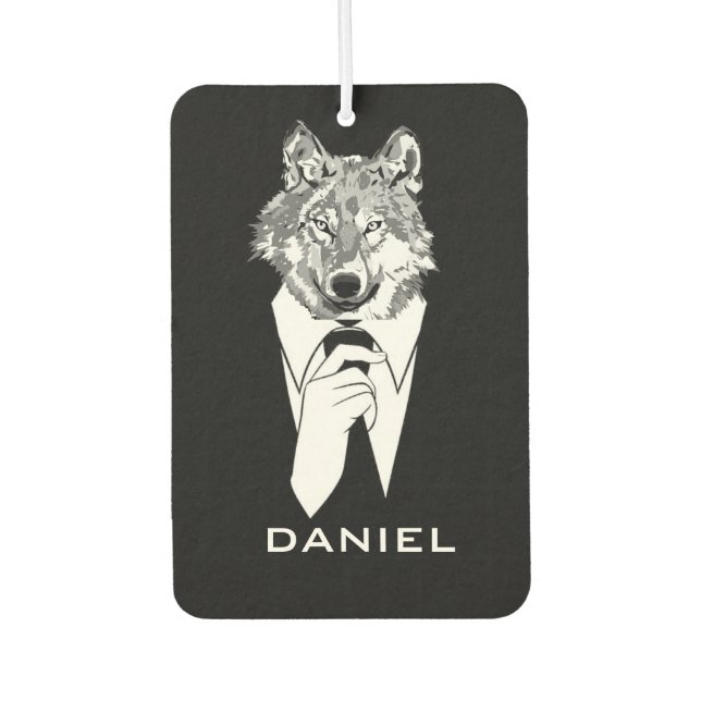 Funny Hipster Wolf with Black Tuxedo Personalized Air Freshener (Front)