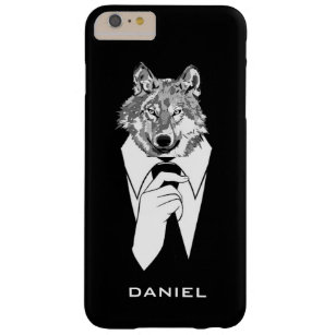 Funny Hipster Wolf with Black Tuxedo Personalized Barely There iPhone 6 Plus Case