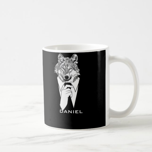 Funny Hipster Wolf with Black Tuxedo Personalized Coffee Mug (Right)