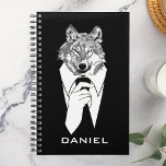 Funny Hipster Wolf with Black Tuxedo Personalized Planner<br><div class="desc">Personalize it with your name or any other text !</div>