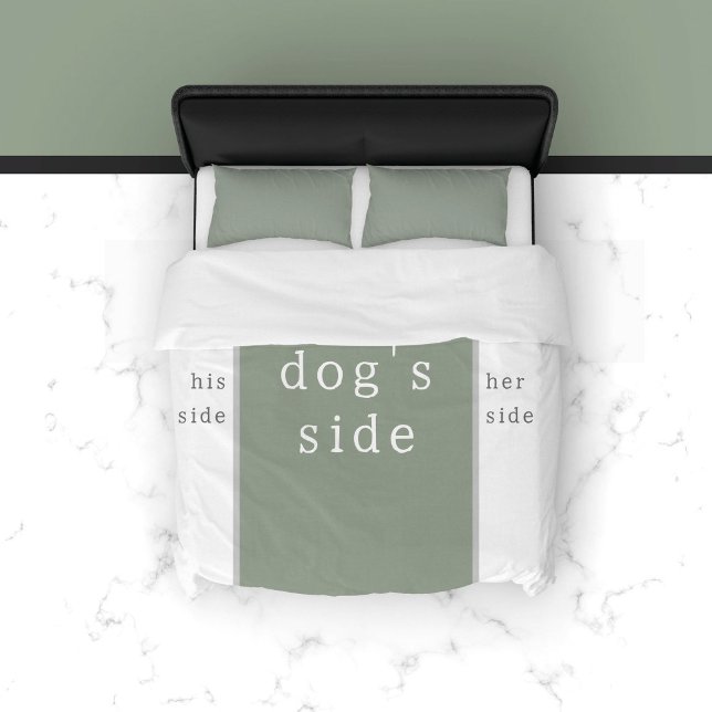 Funny His Side Her Side Dog Side Sage Green White Duvet Cover (Funny His Side Her Side Dog Side Sage Green White Duvet Cover)