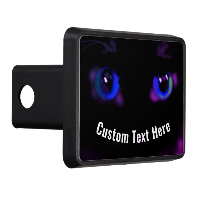 Funny Hitch Cover Custom Text and Black Cat Eyes (Right)