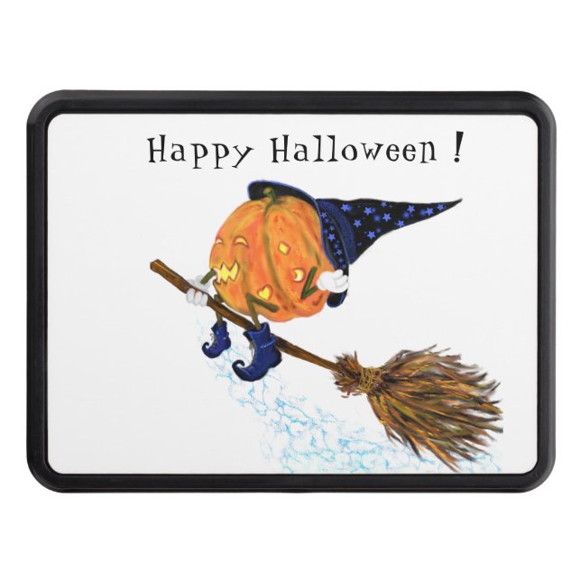 Funny Hitch Cover Halloween Witch Pumpkin Flying (Front)