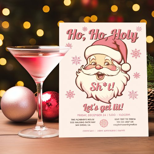 Funny Ho Ho Get Lit Retro Santa Christmas Party Invitation