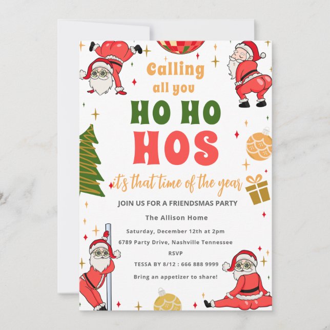 Funny Ho Ho Ho Friendsmas Christmas Party  Invitation (Front)