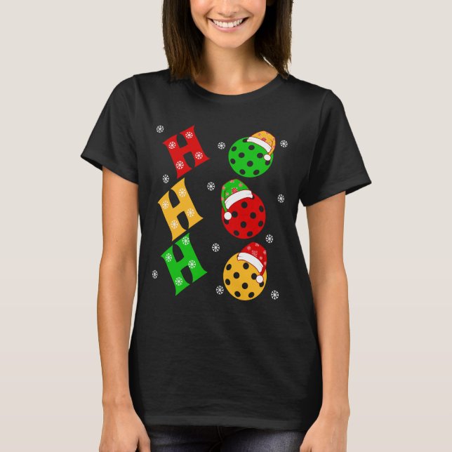 Funny Ho Ho Ho Pickleball Christmas T-Shirt (Front)