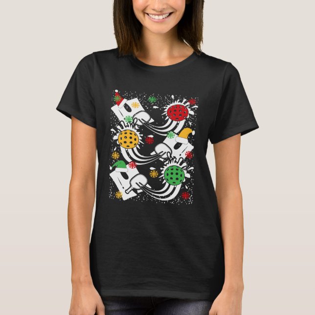 Funny Ho Ho Ho Pickleball Christmas T-Shirt (Front)