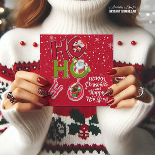 Funny HO HO HO Retro Christmas Party Cards