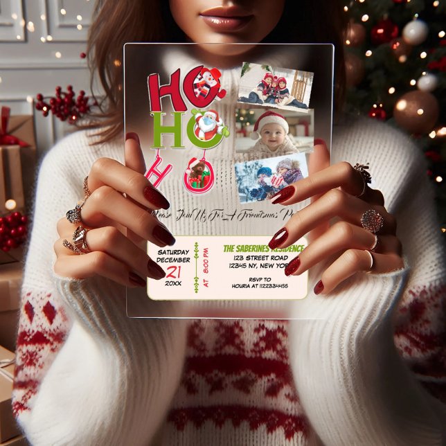 Funny HO HO HO Retro Christmas Party Family Photos Acrylic Invitations (Creator Uploaded)