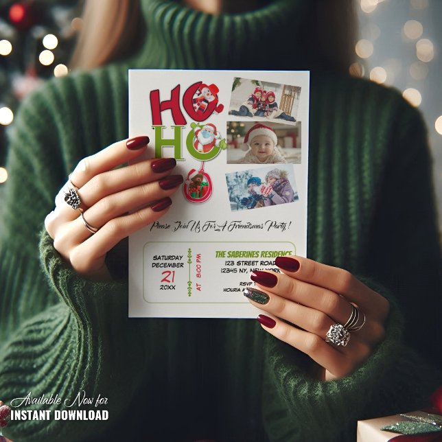 Funny HO HO HO Retro Christmas Party Family Photos Invitation (Creator Uploaded)