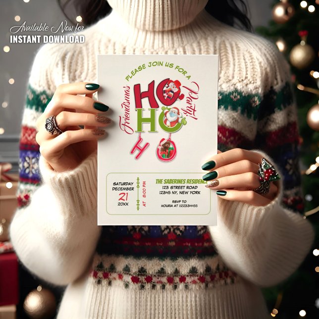Funny HO HO HO Retro Christmas Party Friendsmas Invitation (Creator Uploaded)
