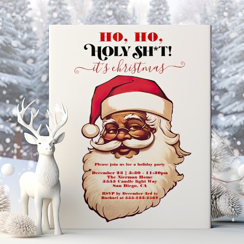 Funny Ho Ho Holy African American Santa Christmas Invitation