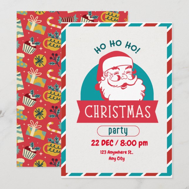 Funny Ho Ho Holy Retro Santa Face Christmas Party  Invitation (Front/Back)