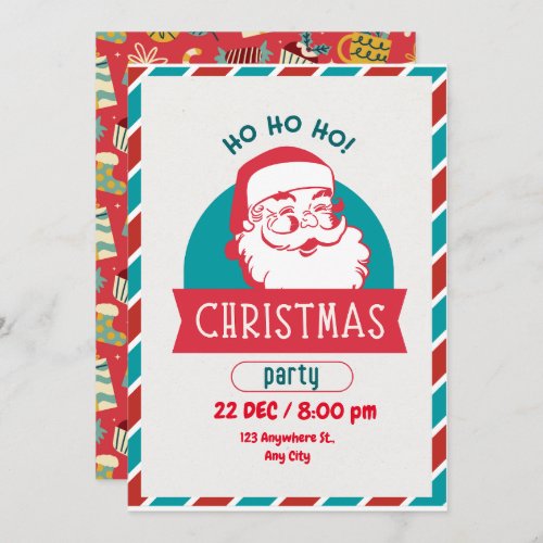 Funny Ho Ho Holy Retro Santa Face Christmas Party  Invitation