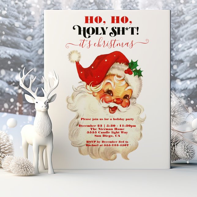 Funny Ho Ho Holy Retro Santa Face Christmas Party Invitation (Creator Uploaded)