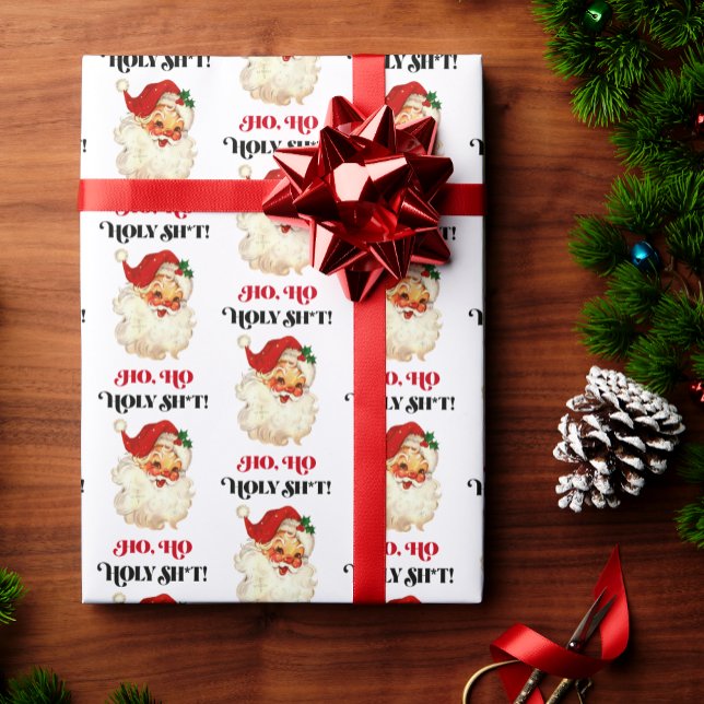 Funny Ho Ho Holy Retro Santa Face Christmas Wrapping Paper (Creator Uploaded)