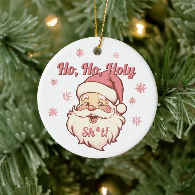 Funny Ho Ho Retro Santa Christmas Party Ceramic Ornament (Tree)