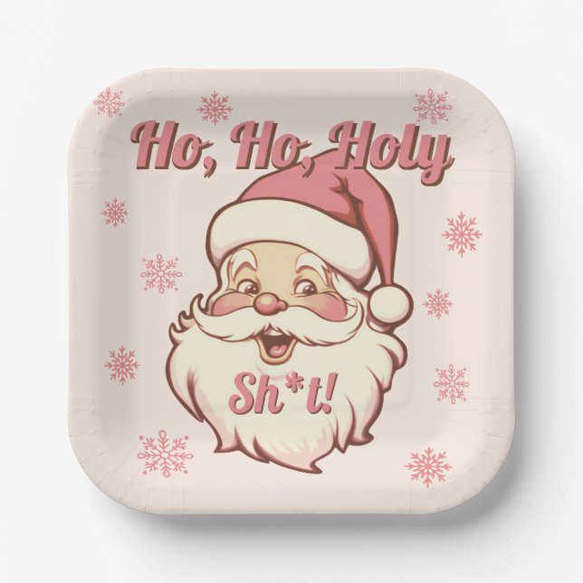 Funny Ho Ho Retro Santa Christmas Party Paper Plates (Front)
