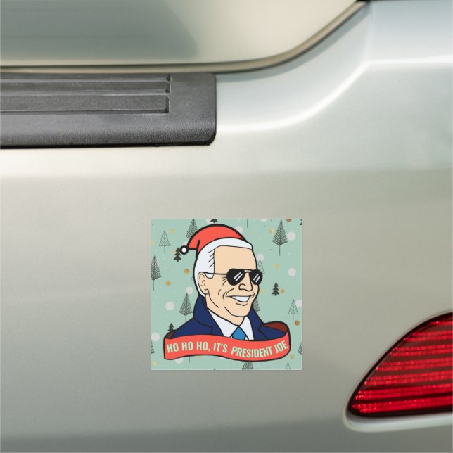Funny Ho it's President Joe Biden Christmas Bumper Car Magnet (In Situ)