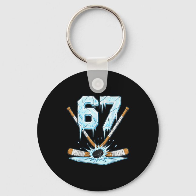 Funny Hockey 67 Meme 6-7 Six Seven Gen Alpha Ice H Keychain (Front)