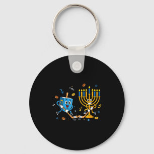 Funny Hockey Dreidel Menorah Hanukkah Kids Womens Keychain