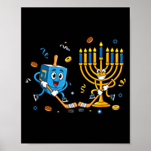Funny Hockey Dreidel Menorah Hanukkah Kids Womens Poster