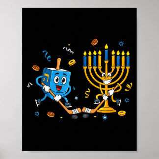 Funny Hockey Dreidel Menorah Hanukkah Kids Womens Poster