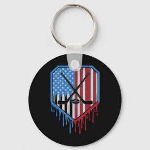 Funny Hockey Drip Boys Ice Cream Patriotic America Keychain