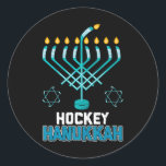 Funny Hockey Hanukkah Menorah Jewish Festival Classic Round Sticker<br><div class="desc">Funny Hockey Hanukkah Menorah Jewish Festival</div>