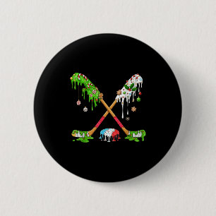 Funny Hockey Holiday Candy Cane Gingerbread  Button
