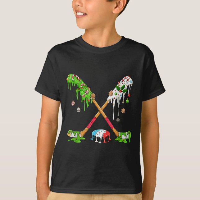 Funny Hockey Holiday Candy Cane Gingerbread  T-Shirt (Front)