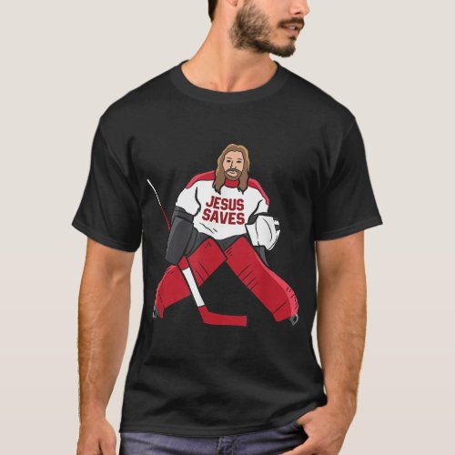 Funny Hockey Jesus Saves Hockey Goalie T_Shirt