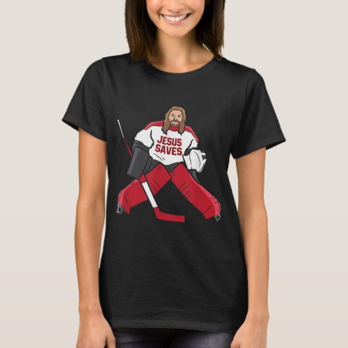Funny Hockey Jesus Saves Hockey Goalie T_Shirt
