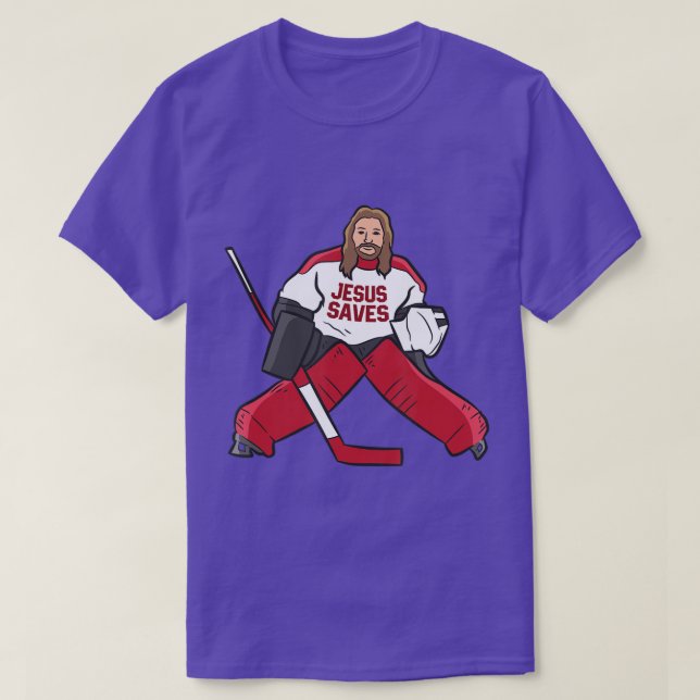 Funny Hockey Jesus Saves Hockey Goalie  T-Shirt (Design Front)